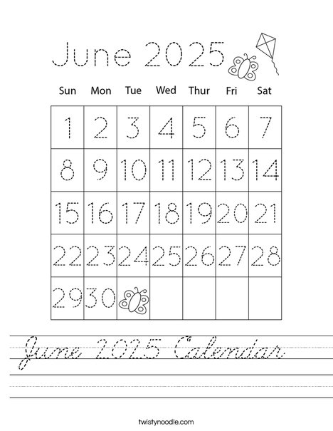 June 2025 Calendar Worksheet