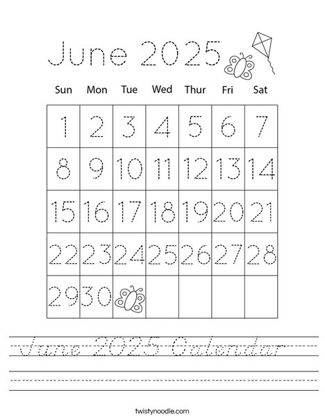 June 2025 Calendar Worksheet