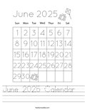 June 2025 Calendar   Worksheet