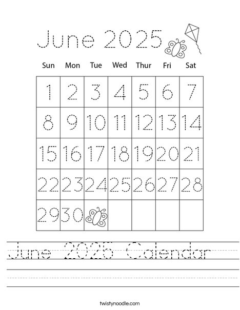 June 2025 Calendar Worksheet