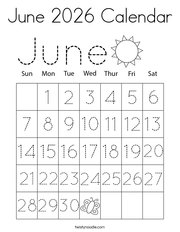 June 2026 Calendar Coloring Page