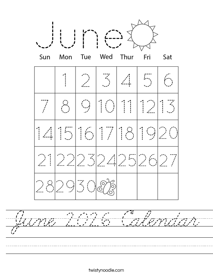 June 2026 Calendar Worksheet