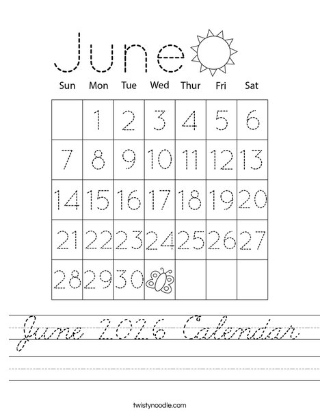 June 2026 Calendar Worksheet