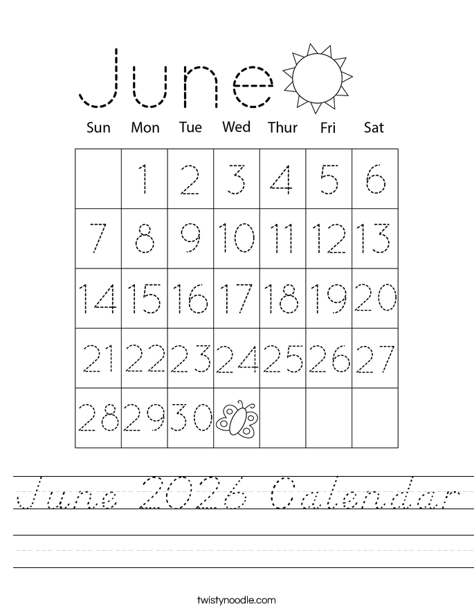 June 2026 Calendar Worksheet