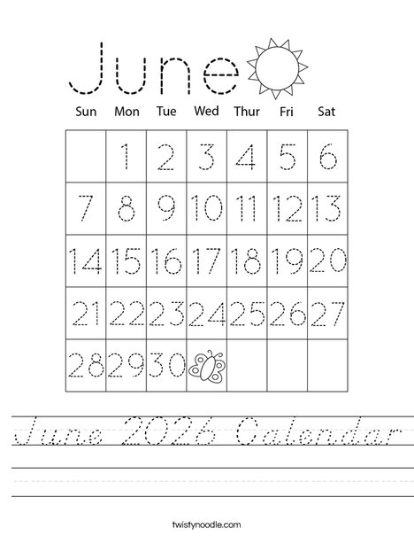 June 2026 Calendar Worksheet