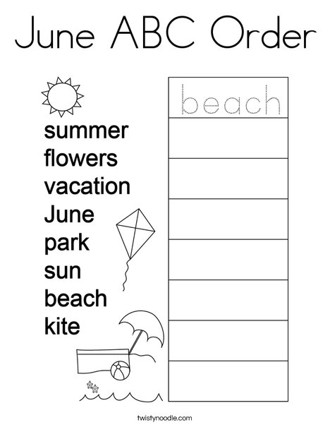 June ABC Order Coloring Page