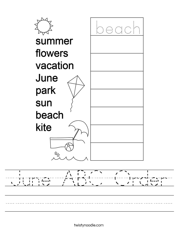 June ABC Order Worksheet - Twisty Noodle