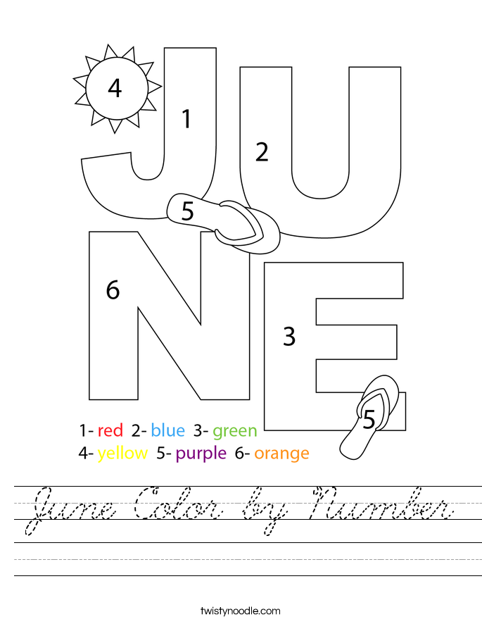 June Color by Number Worksheet