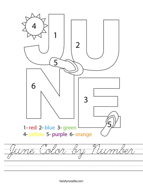 June Color by Number Worksheet