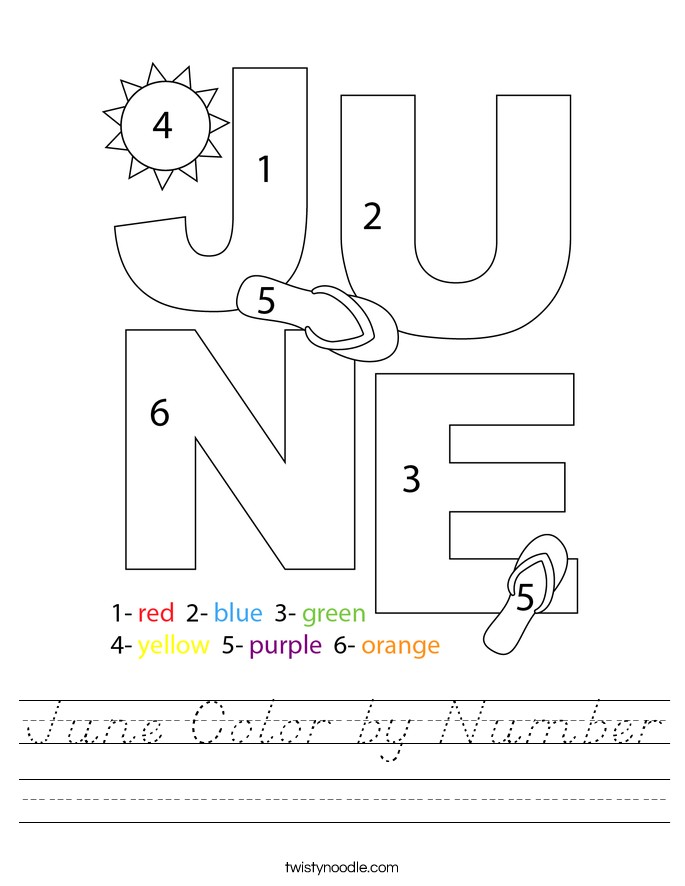 June Color by Number Worksheet