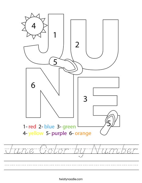 June Color by Number Worksheet