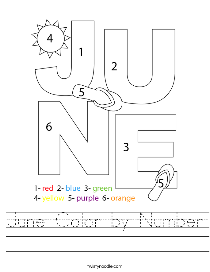 June Color by Number Worksheet