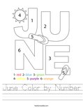 June Color by Number Worksheet