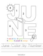 June Color by Number Handwriting Sheet
