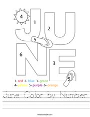 June Color by Number Handwriting Sheet