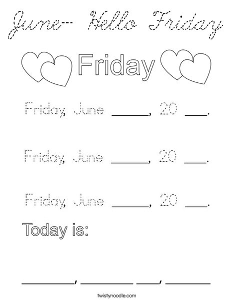 June- Hello Friday Coloring Page