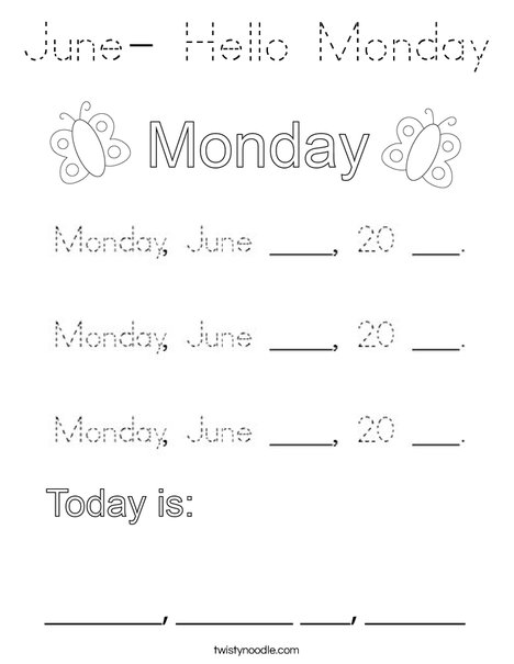 June- Hello Monday Coloring Page