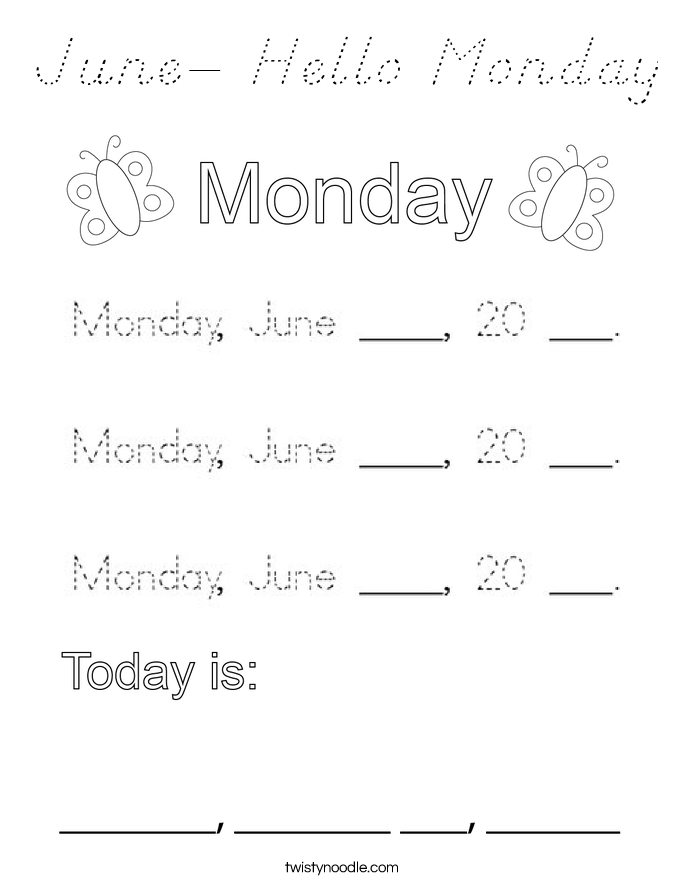 June- Hello Monday Coloring Page