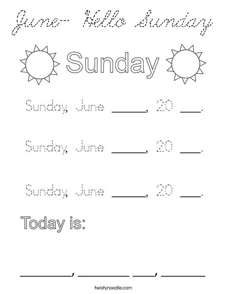 June- Hello Sunday Coloring Page