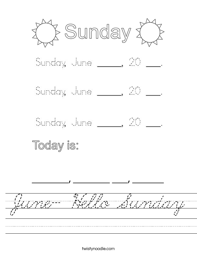 June- Hello Sunday Worksheet