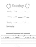 June- Hello Sunday Handwriting Sheet