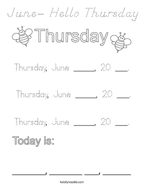 June- Hello Thursday Coloring Page