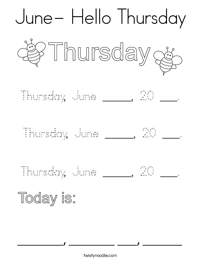 June- Hello Thursday Coloring Page