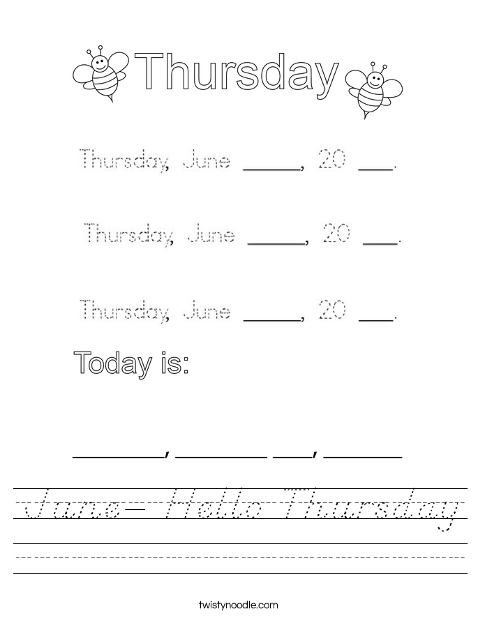 June- Hello Thursday Worksheet