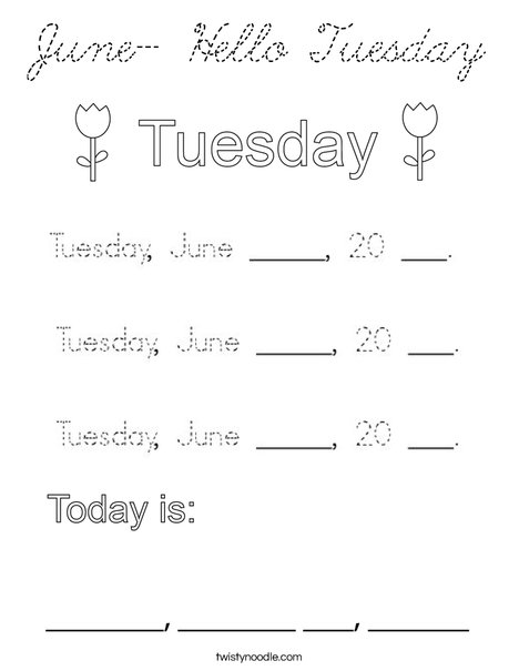 June- Hello Tuesday Coloring Page