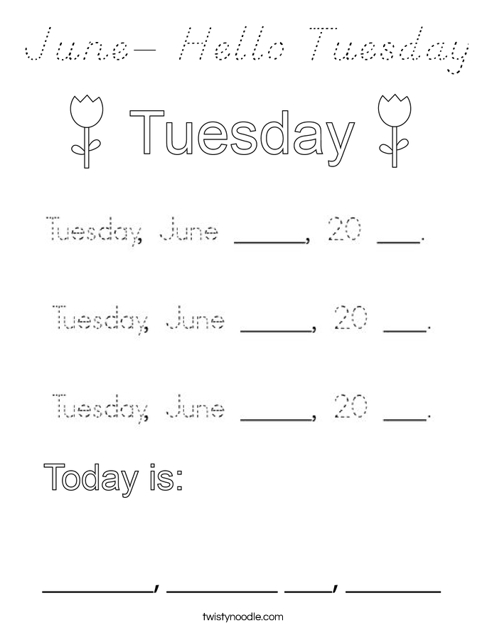 June- Hello Tuesday Coloring Page