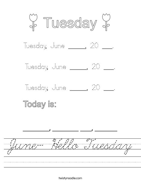 June- Hello Tuesday Worksheet