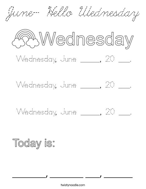 June- Hello Wednesday Coloring Page