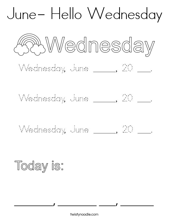 June- Hello Wednesday Coloring Page