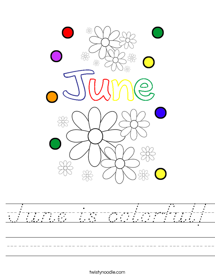 june is colorful worksheet dnealian twisty noodle