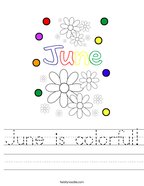 June is colorful Handwriting Sheet