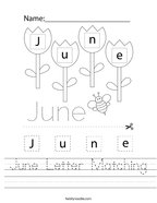 June Letter Matching Handwriting Sheet