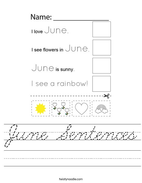 June Sentences Worksheet