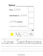 June Sentences Handwriting Sheet