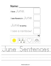 June Sentences Handwriting Sheet