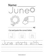June starts with Handwriting Sheet