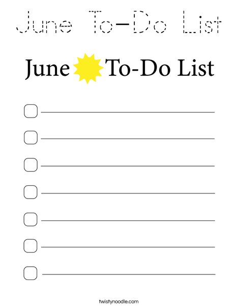 June To-Do List Coloring Page