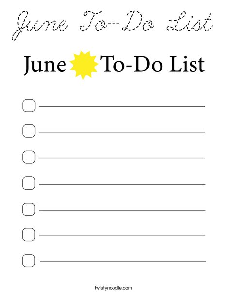 June To-Do List Coloring Page