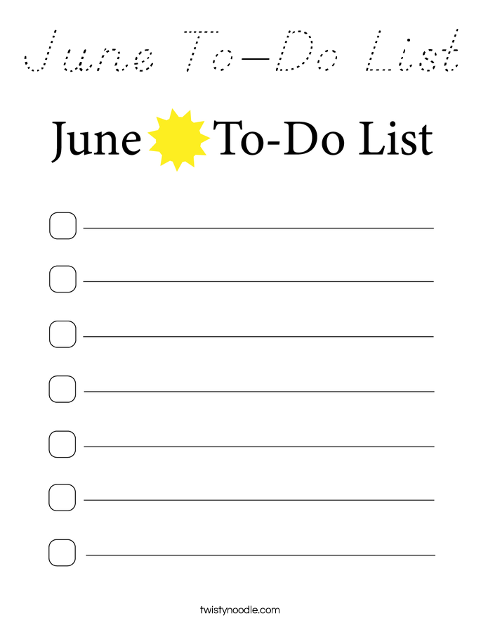 June To-Do List Coloring Page