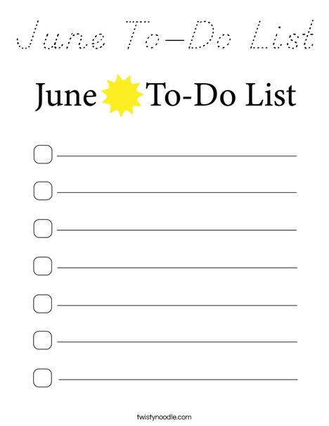 June To-Do List Coloring Page