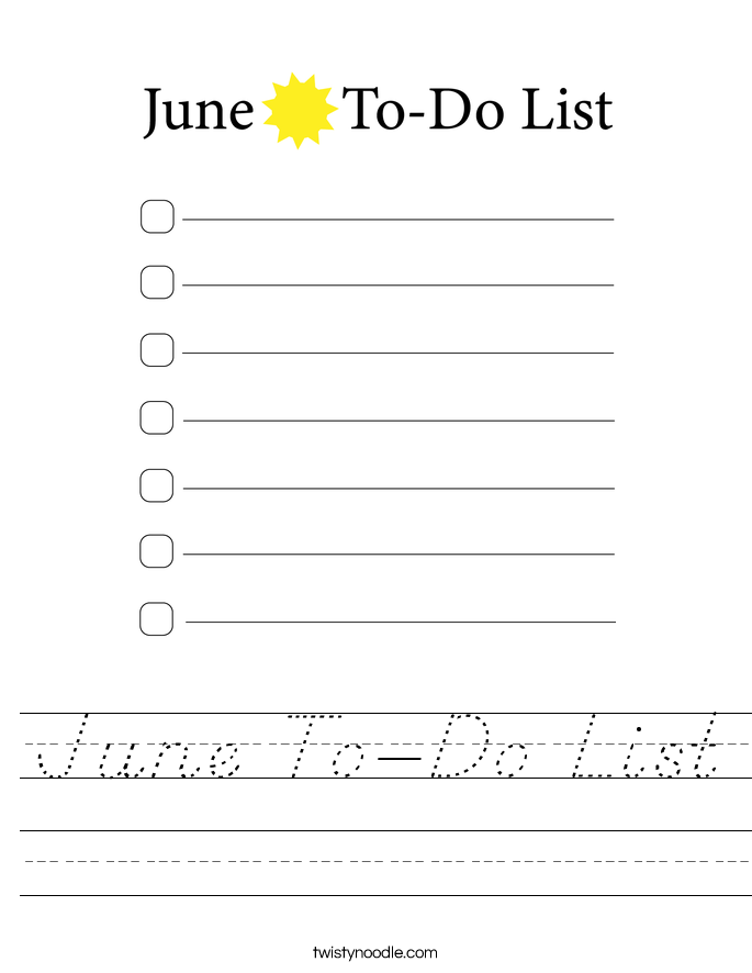 June To-Do List Worksheet