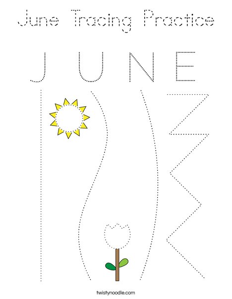 June Tracing Practice Coloring Page