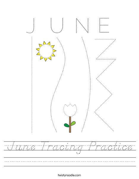 June Tracing Practice Worksheet