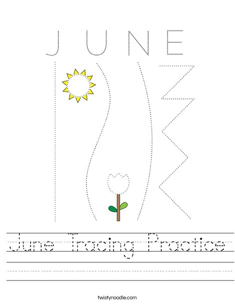 June Tracing Practice Worksheet