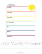 June Weekly Calendar Handwriting Sheet