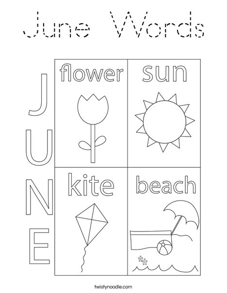 june words coloring page tracing twisty noodle